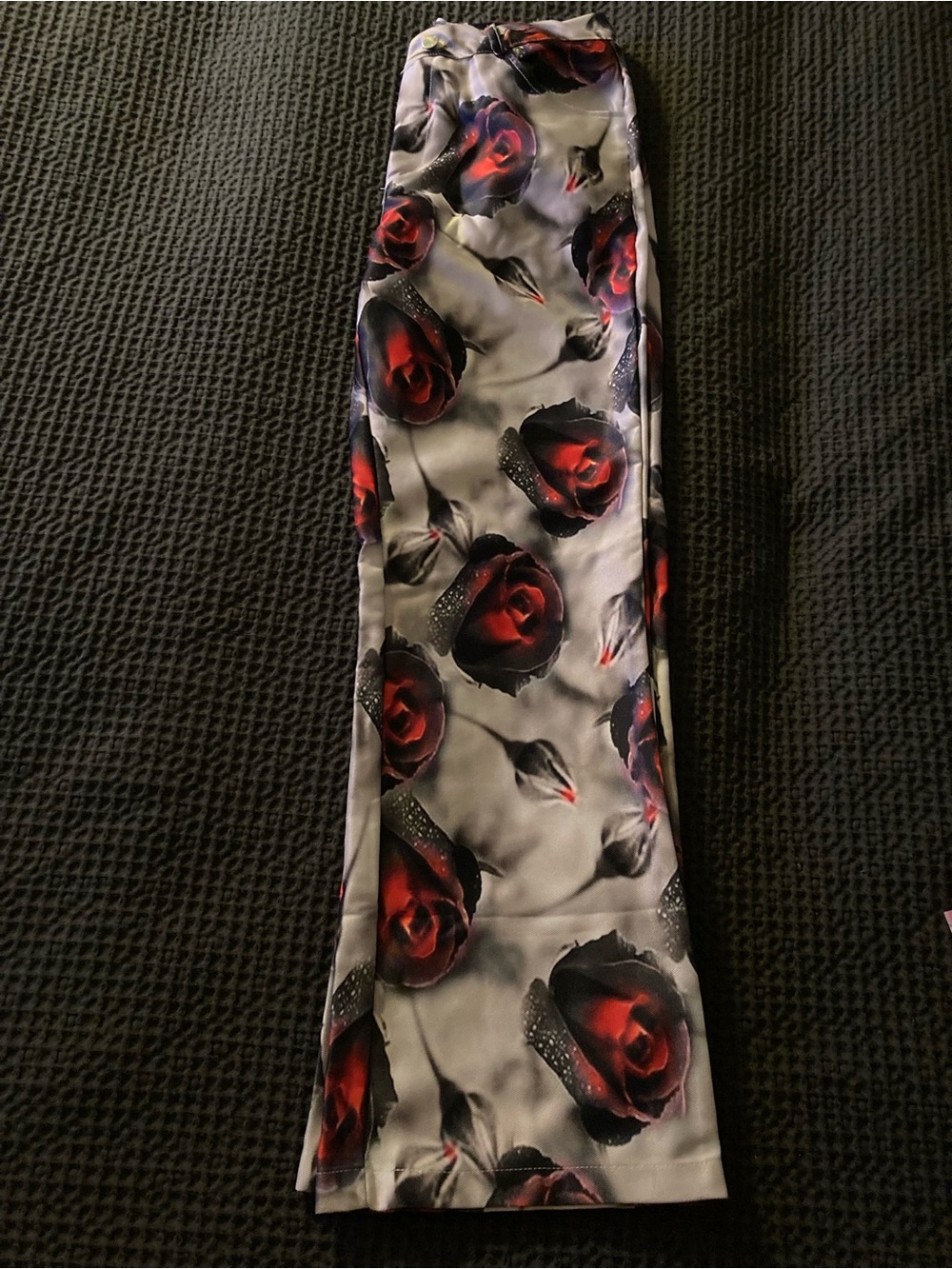 Satin Maxi Skirt with Red Rose Print - Black and Red